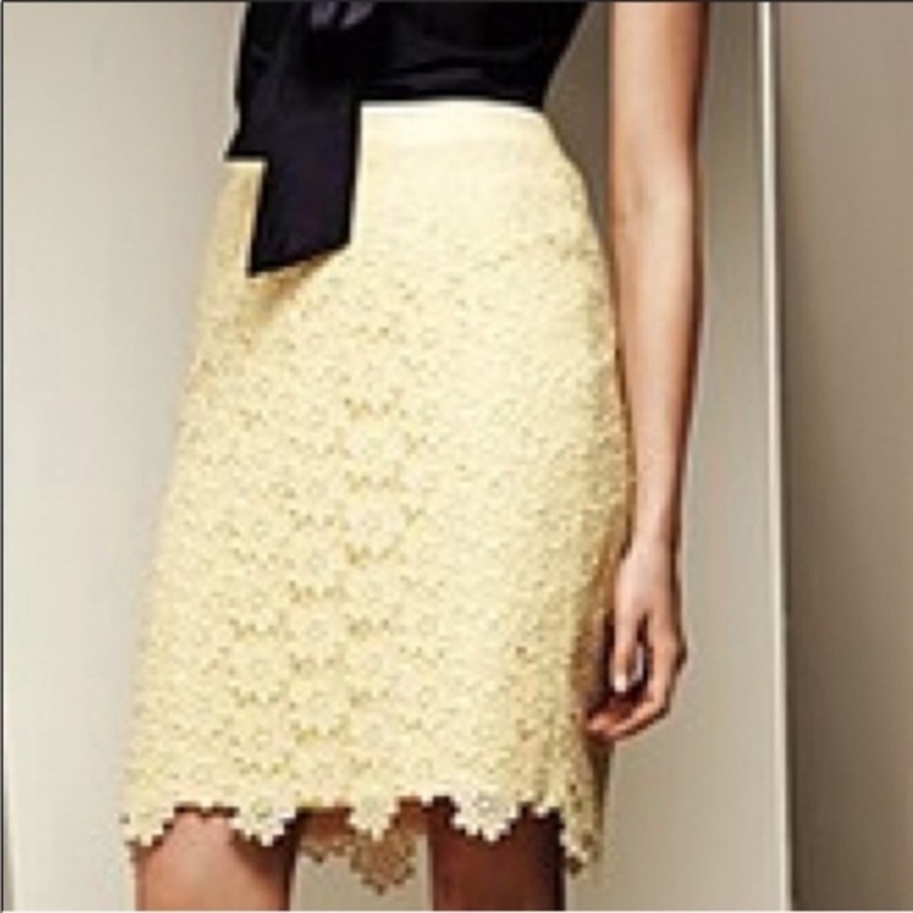 NWT Anthropologie Elevanses Allamanda Yellow Lace Crochet Pencil Skirt Size 4